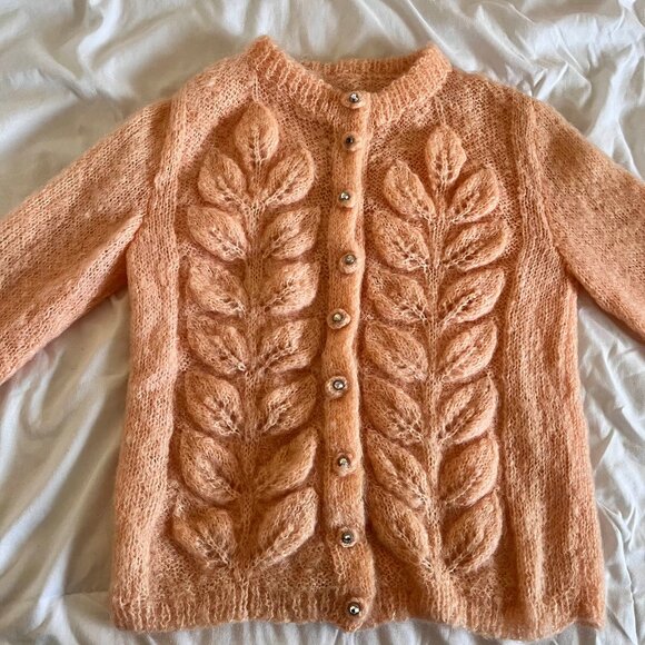 Handmade Sweaters - Pink Hand Knit Wool Cardigan - Chunky/Fuzzy